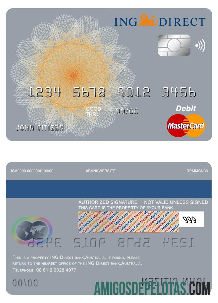 Cartão mestre do banco australiano Ing Direct exemplo real